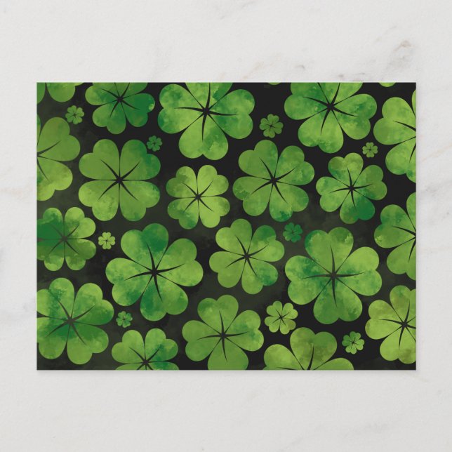 Carte Postale Aquarelle Motif à quatre feuilles Lucky Shamrock (Devant)