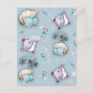 Carte Postale Aquarelle motif chatons couchage mignons et leurs