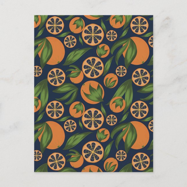 Carte Postale Aquarelle Motif de fruits bleu orange (Devant)