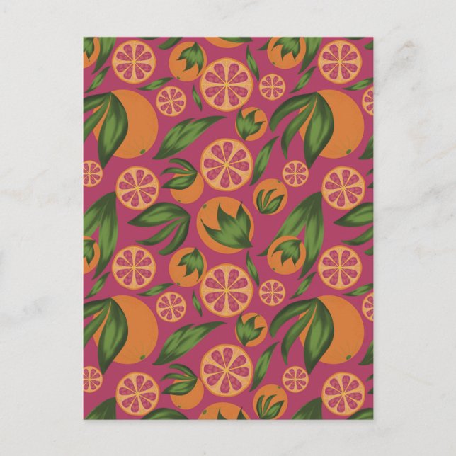 Carte Postale Aquarelle Motif de fruits rose orange (Devant)