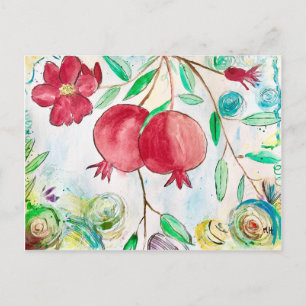 Carte Postale Aquarelle motif de fruits rouges de grenade