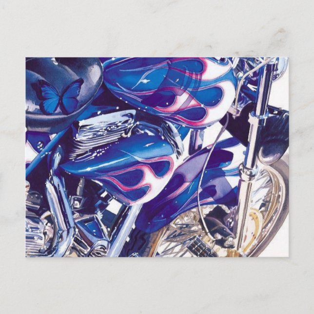 Carte Postale Aquarelle moto "Acier bleu" (Devant)