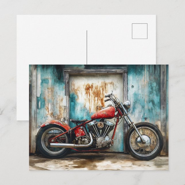 Carte Postale Aquarelle moto vintage (Devant / Derrière)