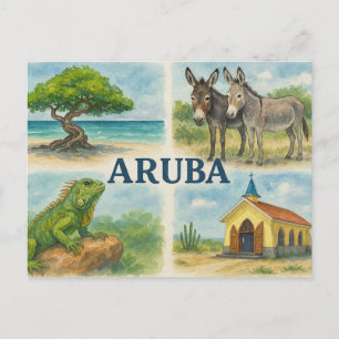 Carte Postale Aquarelle multivue d'Aruba