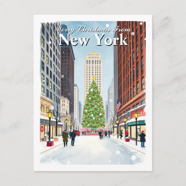 Carte Postale Aquarelle New York City Christmas Travel (Devant)