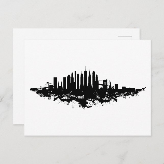 Carte Postale Aquarelle New York Skyline noir et blanc (Devant / Derrière)