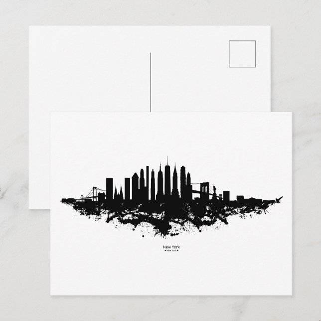 Carte Postale Aquarelle New York Skyline noir et blanc (Devant / Derrière)