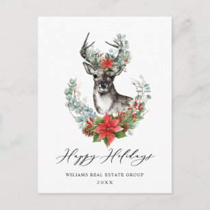Carte Postale Aquarelle Noël Cerf Salutation d'entreprise