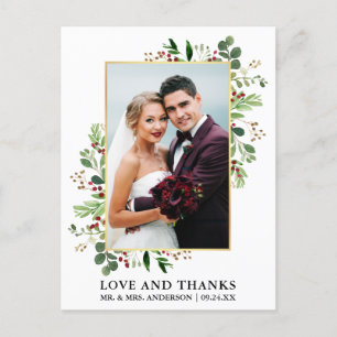 Carte Postale Aquarelle Noël Verdure Amour Merci Or