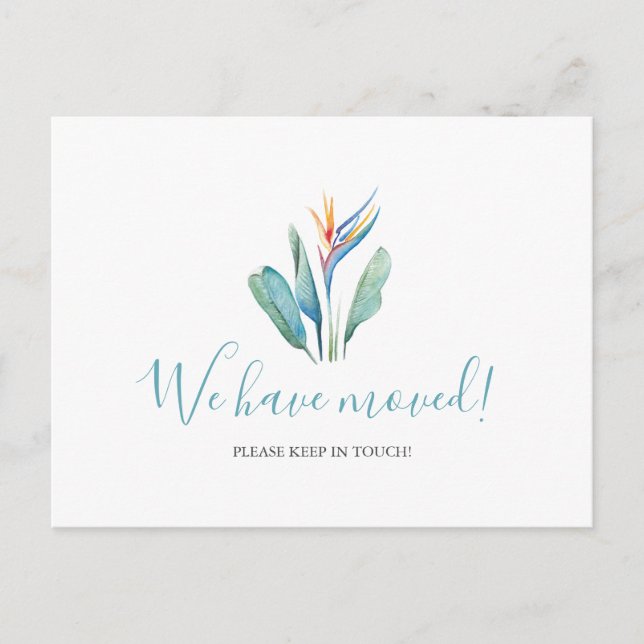 Carte Postale Aquarelle Nous avons Déménagé Tropical Flower Post (Devant)