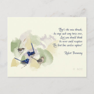 Carte Postale Aquarelle Oiseaux Robert Browning Poem