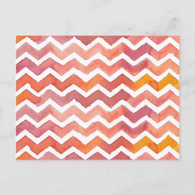 Carte Postale Aquarelle orange et rose Arrière - plan Chevron (Devant)