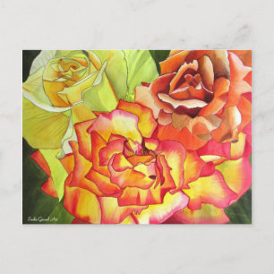 Carte Postale Aquarelle orange et rose jaune art original