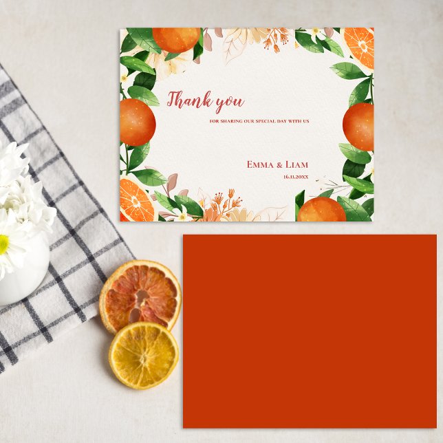 Carte Postale Aquarelle Orange Fruit Citrus Mariage Merci (Watercolor Orange Fruit Citrus Wedding Thank You Postcard)