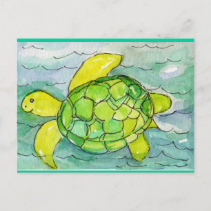Carte Postale Aquarelle originale Sid'Silly Sea Turtle