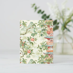 Carte Postale Aquarelle Pagode asiatique dans paysage verdoyant 