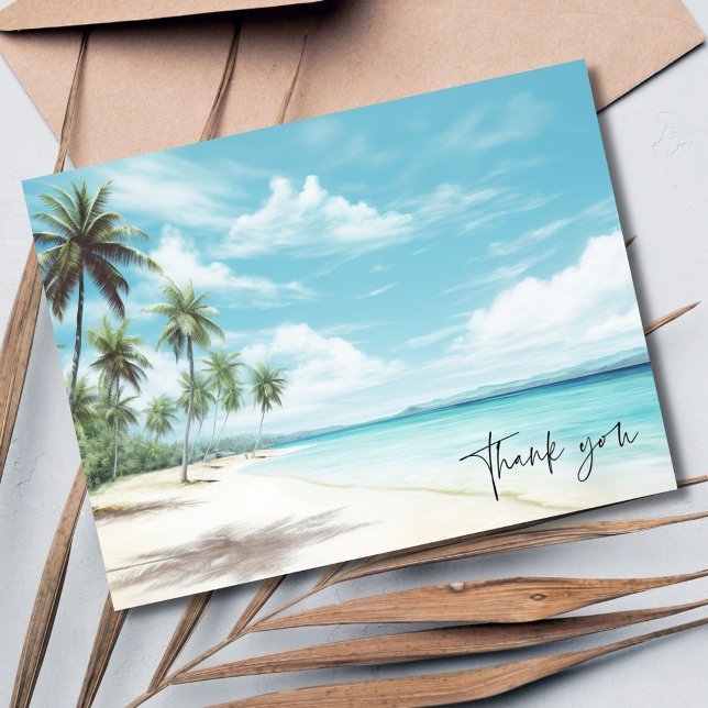 Carte Postale Aquarelle Palm Tree Beach Merci de mariage (Watercolor Palm Tree Beach Wedding Thank You Postcard)