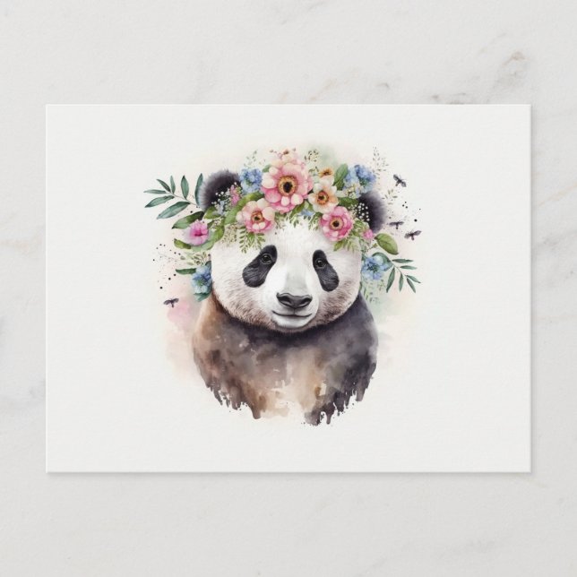Carte Postale Aquarelle Panda Flowers (Devant)