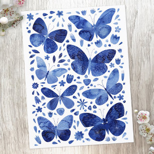 Carte Postale Aquarelle papillon bleu