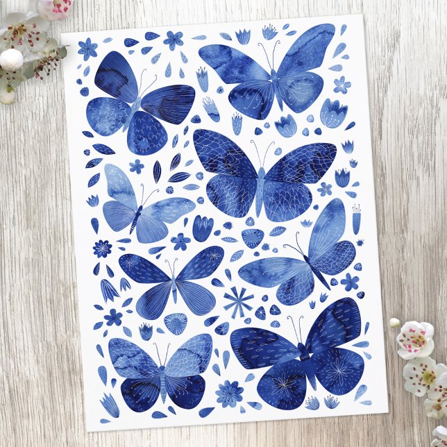 Carte Postale Aquarelle papillon bleu (Créateur téléchargé)