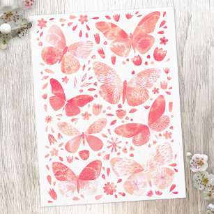Carte Postale Aquarelle Papillon Motif rose