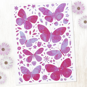 Carte Postale Aquarelle papillon rose