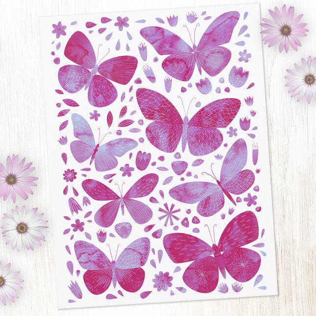 Carte Postale Aquarelle papillon rose (Créateur téléchargé)