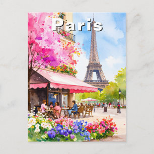 Carte Postale Aquarelle Paris Tour Eiffel & Café Voyage