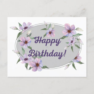 Carte Postale Aquarelle Pastel Fleurs Roses Joyeux Anniversaire