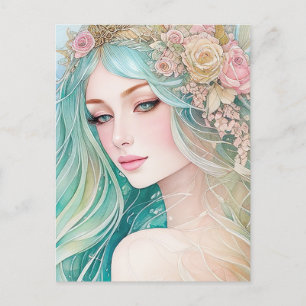 Carte Postale Aquarelle Pastel Mermaid