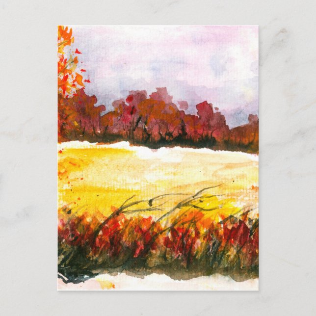 Carte Postale Aquarelle Paysage Abstrait Arbres d'automne (Devant)