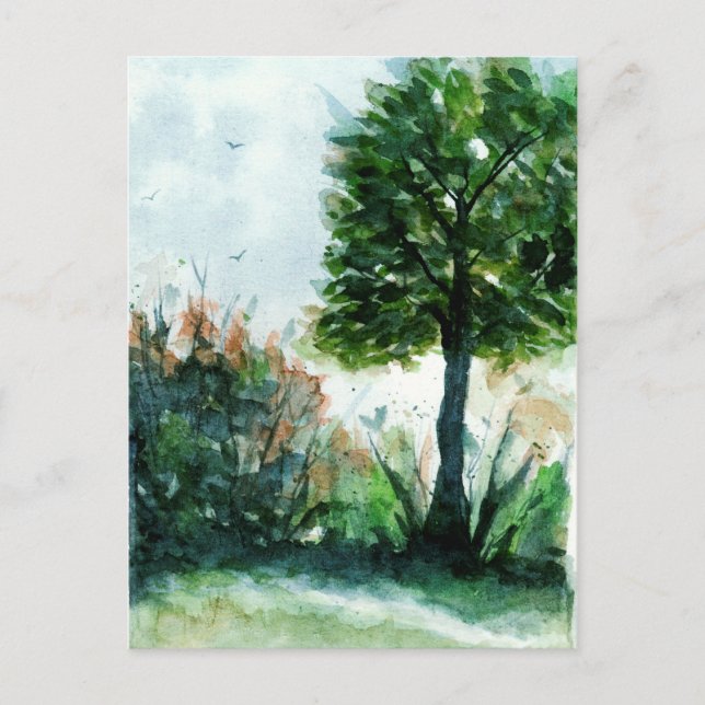 Carte Postale Aquarelle Paysage Art Arbre Nature Saisons (Devant)