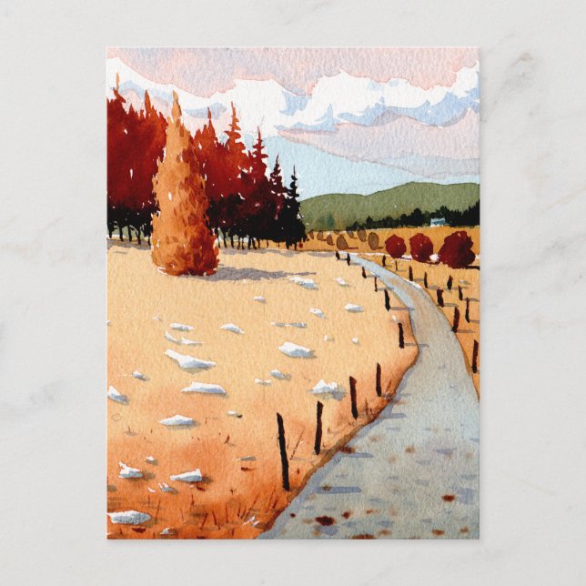Carte Postale Aquarelle Paysage forêt d'automne (Devant)