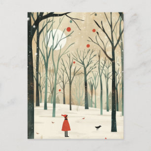 Carte Postale Aquarelle Paysage hiver Minimaliste Nouvel An