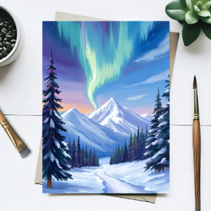 Carte Postale Aquarelle paysage montagneux hivernal des lumières