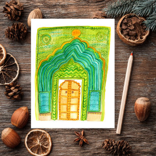 Carte Postale Aquarelle Peacock Door Jaipur City Palace Vert