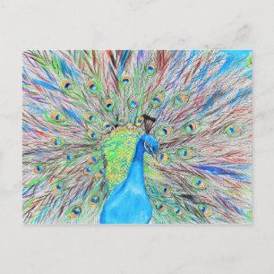 Carte Postale Aquarelle Peacock peinture