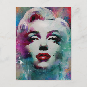 Carte Postale Aquarelle peinte Cyberpunk Tête de femme