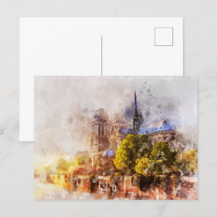 Carte Postale Aquarelle Peinture Cathédrale Notre-Dame Lever du