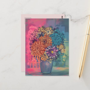 Carte Postale aquarelle peinture de fleurs sur un vase