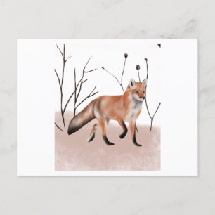 Carte Postale Aquarelle peinture d'un renard d'hiver marchant