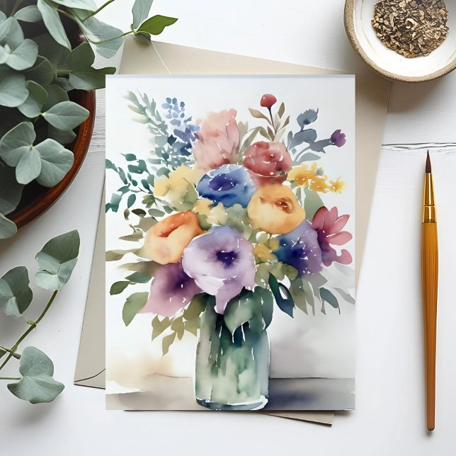 Carte Postale Aquarelle peinture florale Bouquet (Créateur téléchargé)