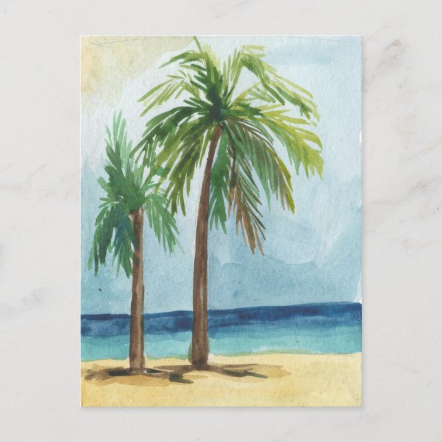 Carte Postale Aquarelle peinture mer cocotier tropical (Devant)