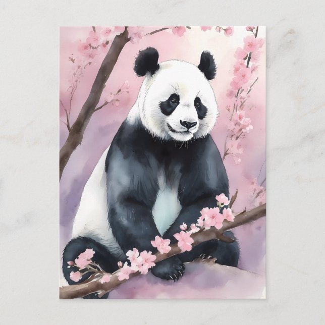 Carte Postale Aquarelle Peinture Panda Ours (Devant)