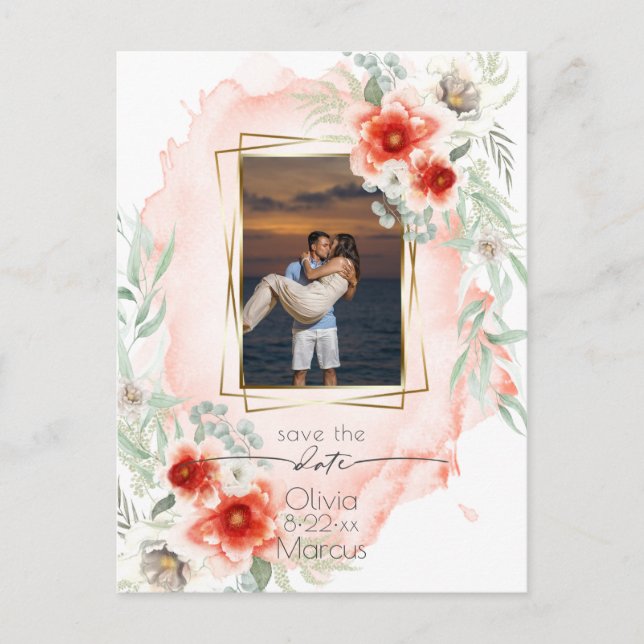 Carte Postale Aquarelle Persimmon Floral Photo Enregistrer la da (Devant)