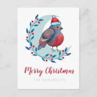 Aquarelle personnalisée Oiseau de Noël sur la lune