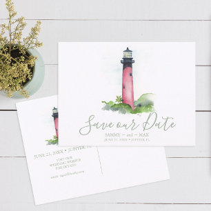 Carte Postale Aquarelle Phare Faire Part de Date de Mariage