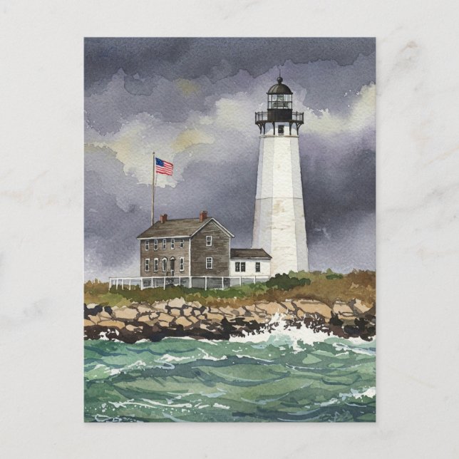 Carte postale aquarelle phare tempête océan (Devant)