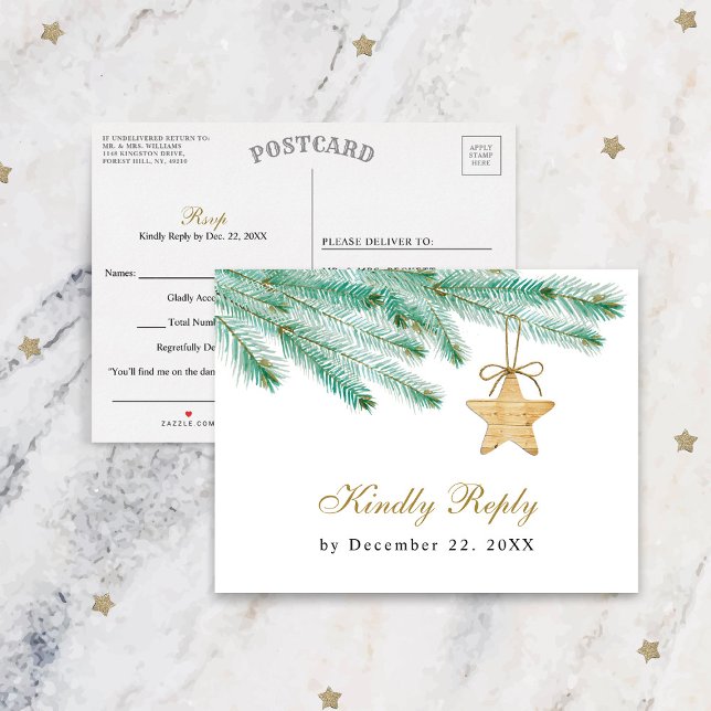 Carte Postale Aquarelle Pine Boughs Mariage d'hiver RSVP (Créateur téléchargé)