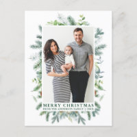 Aquarelle Pine Famille Photo Noël Vert